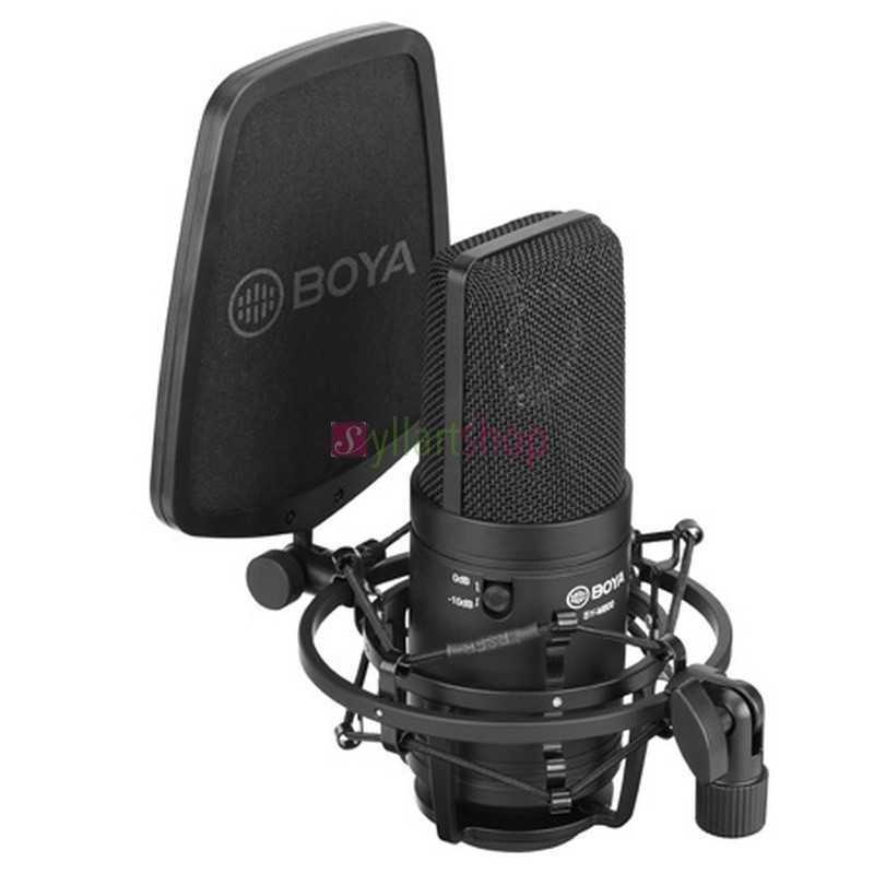 Microphone studio à condensateur Boya BY-M800 - Directivité cardioïde - XLR - Filtre anti-pop - Suspension anti-vibrations