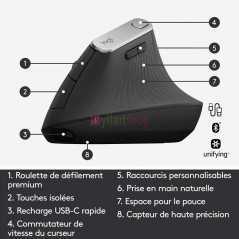 Souris LOGITECH MX Vertical | Sans Fil Ergonomique 57° | 4000 PPP | Anti-TMS