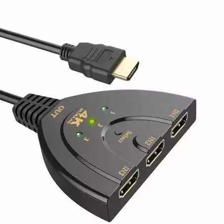 Commutateur HDMI 4K à 3 ports, 3x1, câble spiralé, prend en charge le lecteur 3D HD intégrale 1080p