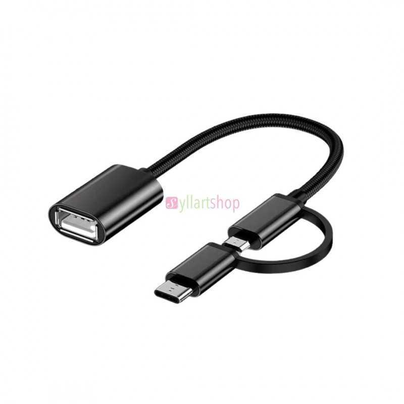 Adaptateur de transfert de données vers femelle USB OTG 2 en 1 Type C + Micro