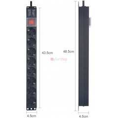 Bloc multiprise PDU 8 prises avec interrupteur pour rack 19" Noir