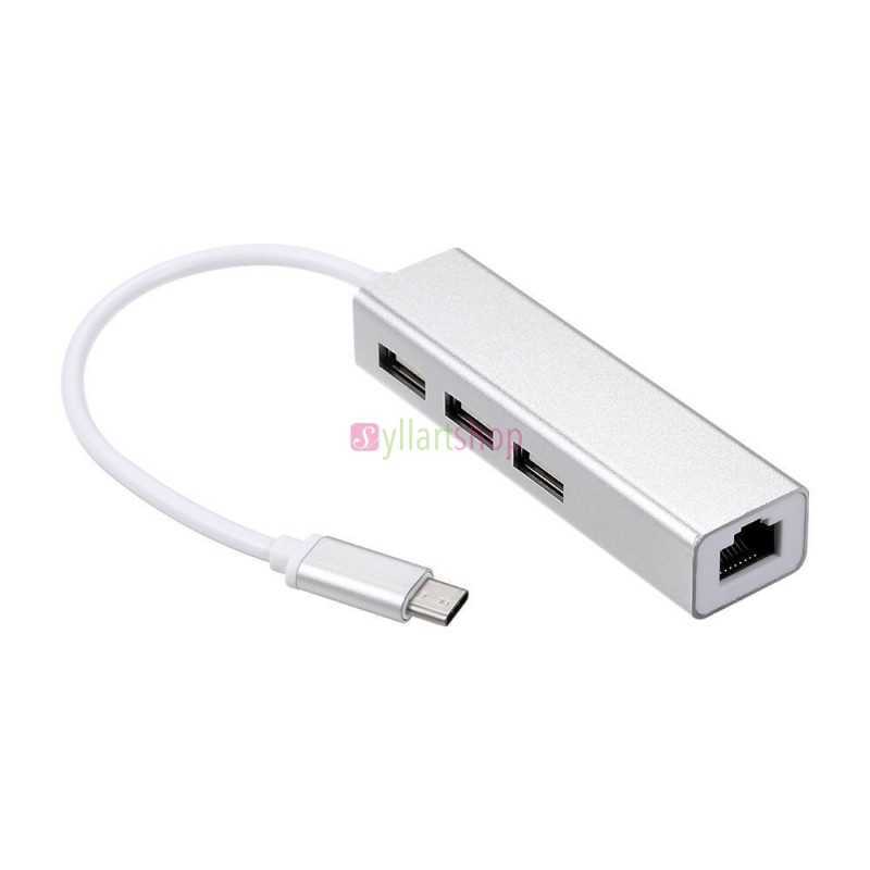 Adaptateur USB C vers Ethernet avec Type C USB 2.0 HUB 3 Ports RJ45 Adaptateur USB C vers Ethernet avec Type C USB 2.0 HUB 3 Ports RJ45