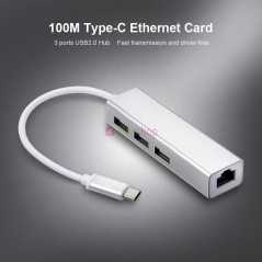 Adaptateur USB C vers Ethernet avec Type C USB 2.0 HUB 3 Ports RJ45