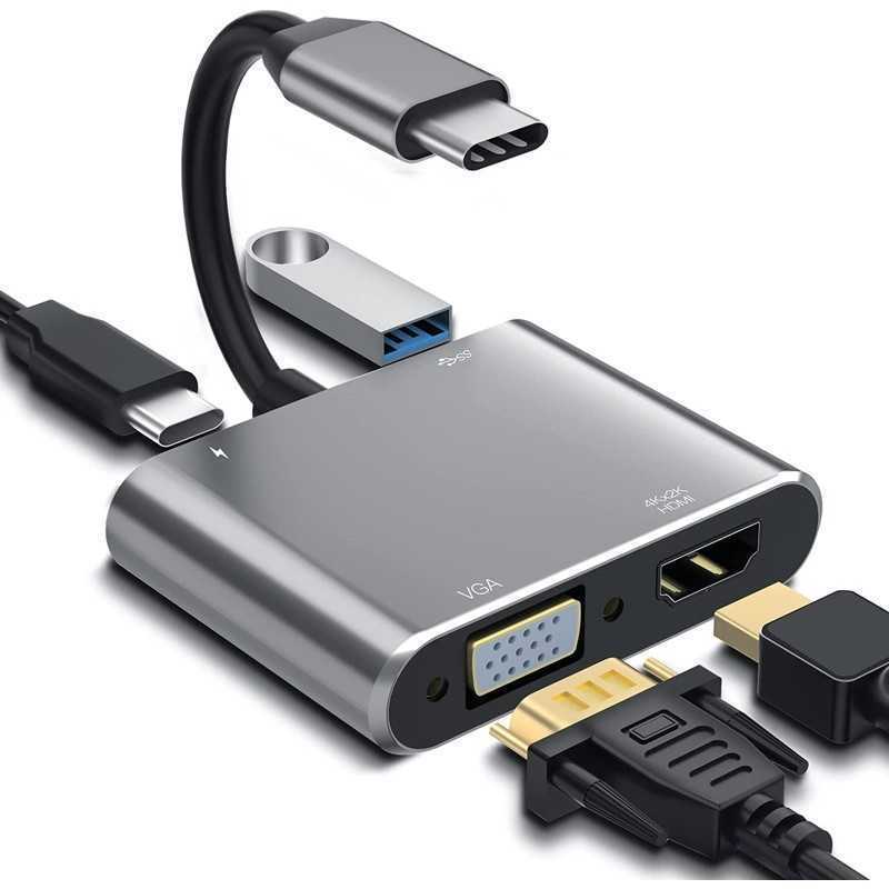 Adaptateur USB C vers HDMI VGA 4 en 1 avec HDMI 4K, VGA 1080P, USB 3.0, 87W