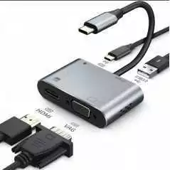 Adaptateur USB C vers HDMI VGA 4 en 1 avec HDMI 4K, VGA 1080P, USB 3.0, 87W