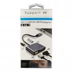 Adaptateur de concentrateur USB C vers HDMI VGA 4 en 1 avec HDMI 4K, VGA 1080P, USB 3.0, 87 W USB C PD Charge