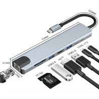Hub USB-C Adaptateur HDMI 8 en 1, RJ45, USB 3.0, carte SD, Type C