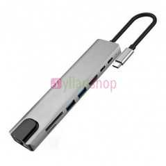Hub USB-C Adaptateur HDMI 8 en 1, RJ45, USB 3.0, carte SD, Type C