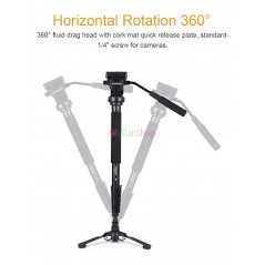 YUNTENG VCT-588 Pro | Monopode Vidéo avec Base Trépied et Tête Fluide