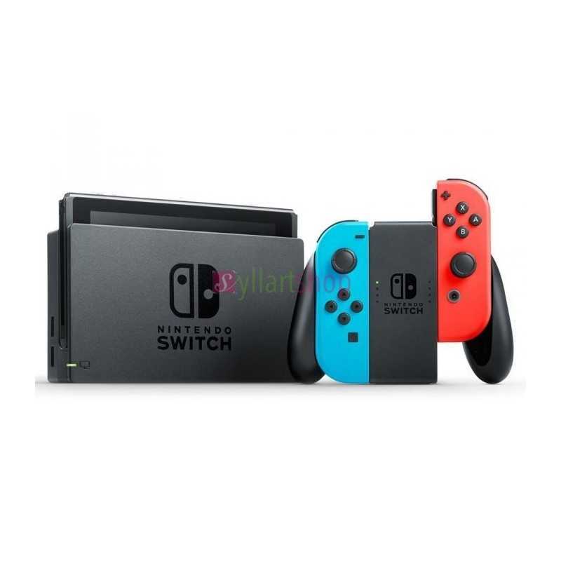 Console Nintendo Switch avec un Joy-Con droit rouge néon et un Joy-Con gauche bleu néon