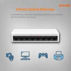 Switch Tenda S108 Ethernet | 8 Ports 10/100 Mbps | Boîtier Compact | Plug & Play