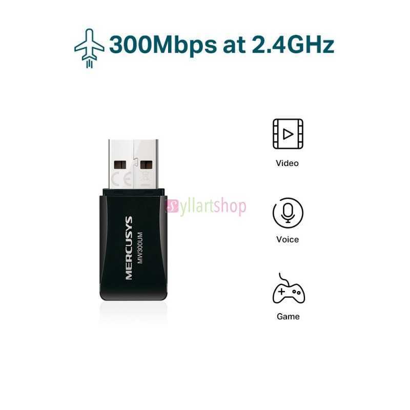 Mini Adaptateur WiFi N300 USB Mercury MW300UM