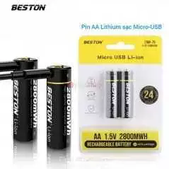 Micro USB Rechargeable Li-ion Batterie (2-Pack) BESTON 2AM-75 AA 1.5V 2800mWh