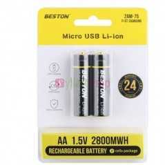 Micro USB Rechargeable Li-ion Batterie (2-Pack) BESTON 2AM-75 AA 1.5V 2800mWh