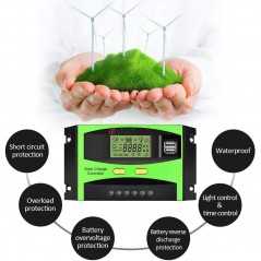 Contrôleur de Charge Solaire 12V24V 50A PWM Panneau Solaire Régulateur Intelligent avec Double Port USB Affichage LCD, 50A