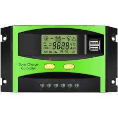Contrôleur de Charge Solaire 12V24V 50A PWM Panneau Solaire Régulateur Intelligent avec Double Port USB Affichage LCD, 50A