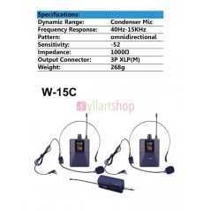 Microphone sans fil portable UHF W-15C (10 canaux sélectionnables) - 2 casques