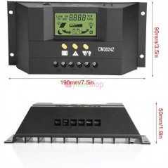 Contrôleur de charge solaire intelligent double USB, 12V 24V 30A CM3024Z PWM avec Écran LCD
