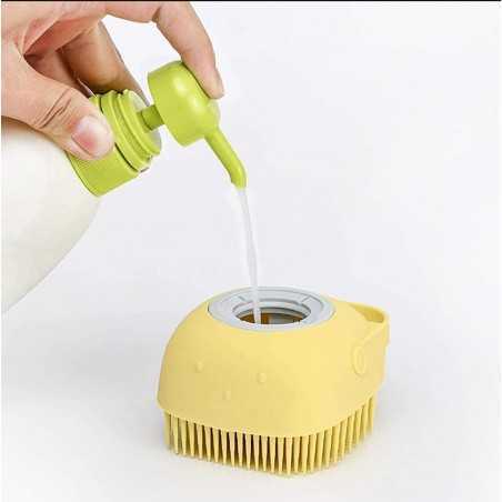 Brosse de bain douce en silicone avec distributeur de shampoing réutilisable Gommage doux Massage Exfoliation de la peau Corps