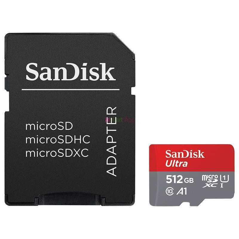 Carte Mémoire + Adaptateur SD | SanDisk Ultra 512 Go MicroSDXC A1 | 150 Mo/s U1