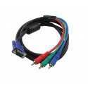 Câble vidéo VGA 15 broches vers 3RCA mâle vers mâle de 1.5 mètres pour DVD HD et projecteur