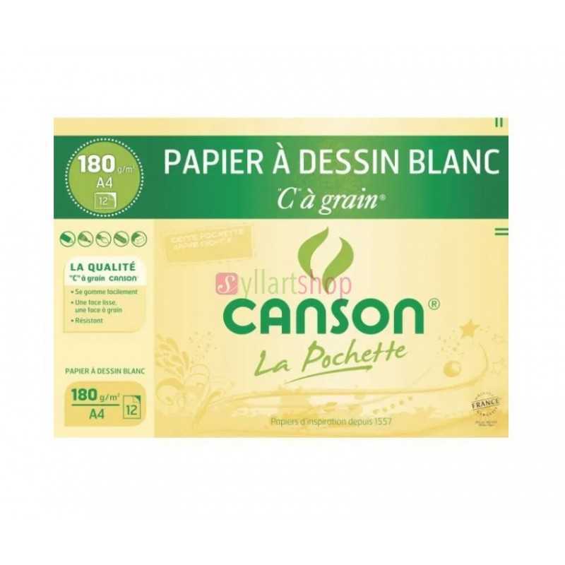 CANSON Pochette papier dessin C à grain - 21 x 29,7 cm - A4 180g - 12 feuilles - Blanc CANSON Pochette papier dessin C à grain - 21 x 29,7 cm - A4 180g - 12 feuilles - Blanc
