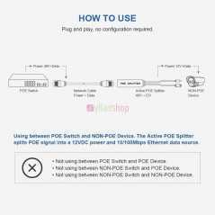 Splitter Poe 10/100 Mbps 12 V/1 A 5,5 x 2,1 mm DC IEEE 802.3af conforme pour caméra CCTV