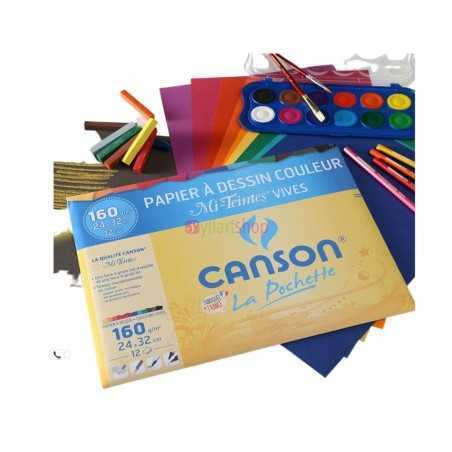 CANSON Pochette papier dessin C à grain - 24 x 32 cm - A3 180g - 12 feuilles - Couleur