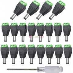 Paquets de 10 Alimentation 12V/24V DC Mâle 5.5x2.1mm DC Vis Borne Connecteur, pour CCTV Caméra LED Bande (Vert)