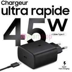 Tête de Charge Ultra-Rapide Samsung 45W Original | USB-C Power Delivery 3.0 (PPS) | Couleur Noir