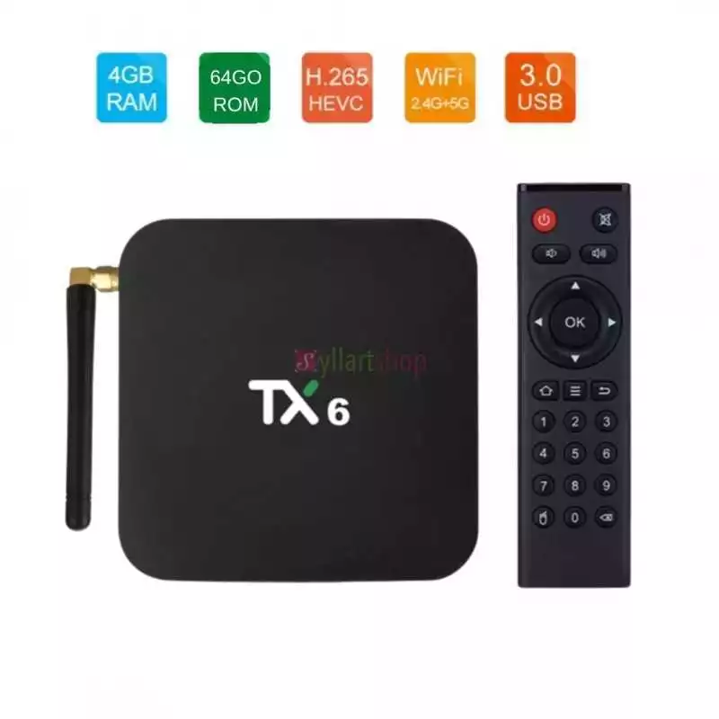 Boîtier Smart TV TX6 Android 9.0 iptv bluetooth 4K 4go / 64go BT Wifi   Tanix décodeur