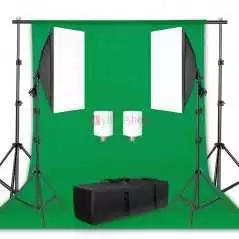 Boîte à lumière pour Studio Photo, Kit d'éclairage LED continu avec cadre de fond vert trépied 2m x 3M