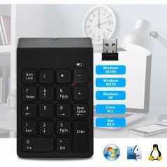 Clavier sans fil pavé numerique à 18 touches, avec récepteur mini USB 2,4 G pour PC surface Pro Noir
