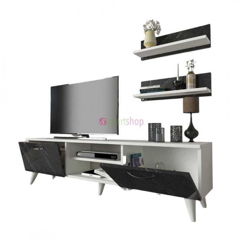 Ensemble meuble tv geacles blanc marbre 1.80 cm T807 Ensemble meuble tv geacles blanc marbre 1.80 cm T807