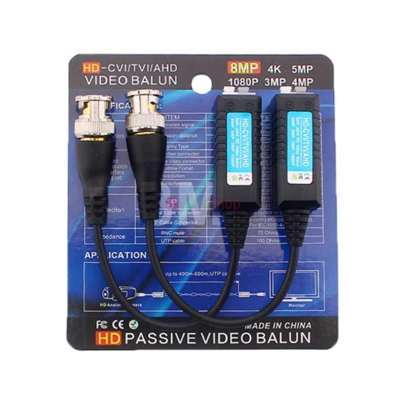 Balun Vidéo Passif HD 5MP/4K | BNC vers UTP CAT5/6 | Multi-Format (AHD/TVI/CVI)