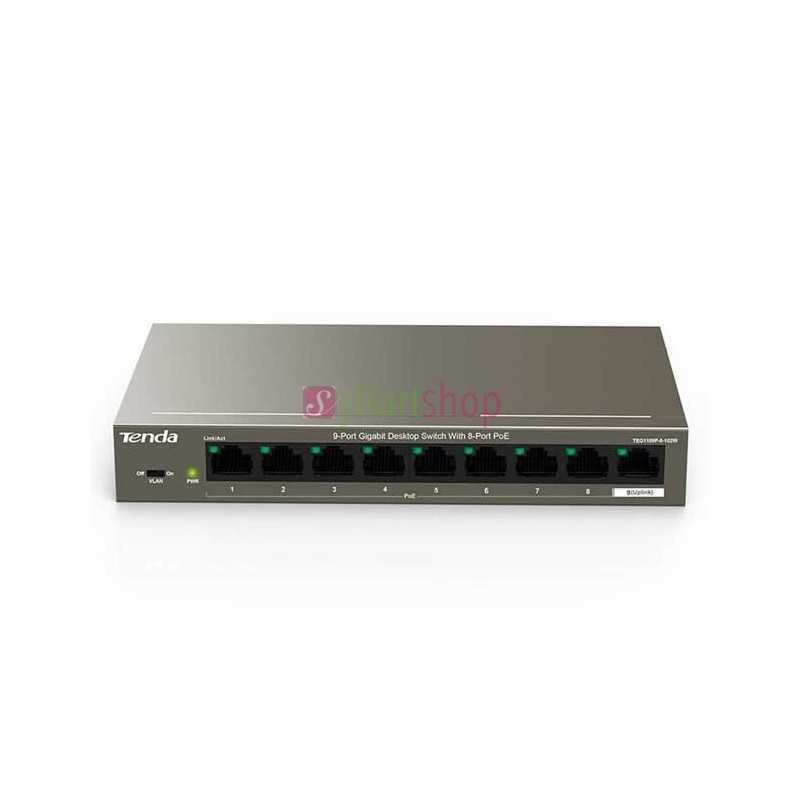 Switch TENDA TEG1109P-8-102W | 9 Ports Gigabit | 8 Ports PoE+ | Budget 102W | Non Géré