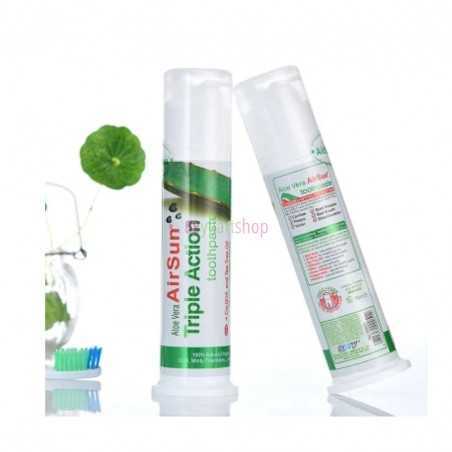 Dentifrice Airsun à pompe à gel vert à triple action Aloe Vera