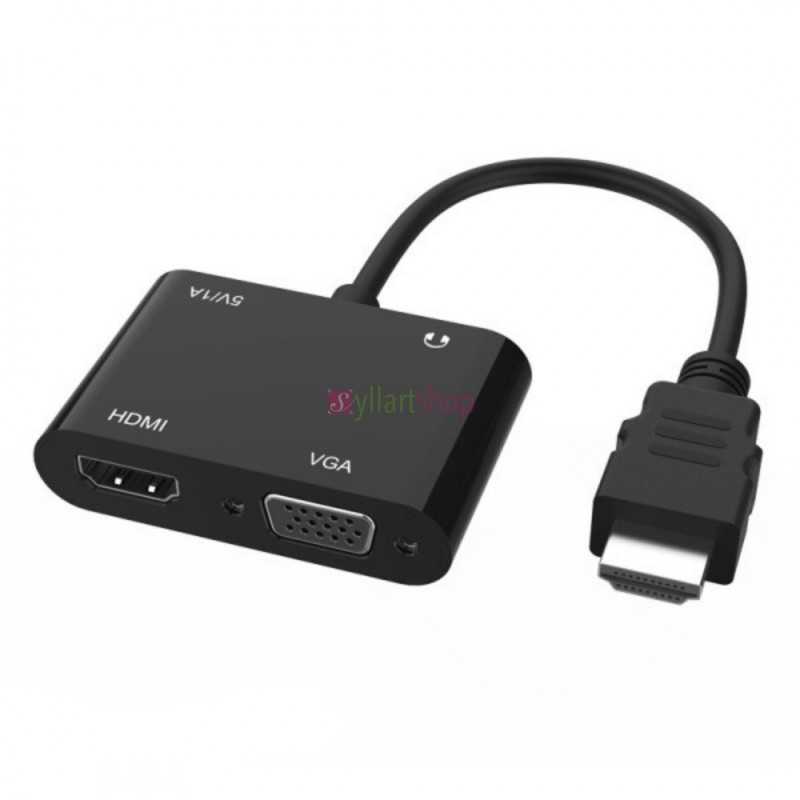 Adaptateur vidéo Full HD 1080P, convertisseur HDMI vers HDMI, VGA, avec câble de chargement Micro-USB, câble Audio 3.5mm Adaptateur vidéo Full HD 1080P, convertisseur HDMI vers HDMI, VGA, avec câble de chargement Micro-USB, câble Audio 3.5mm