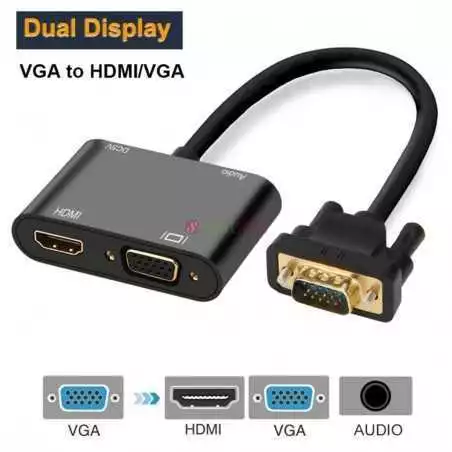 Convertisseur VGA vers HDMI+VGA /adaptateur avec audio