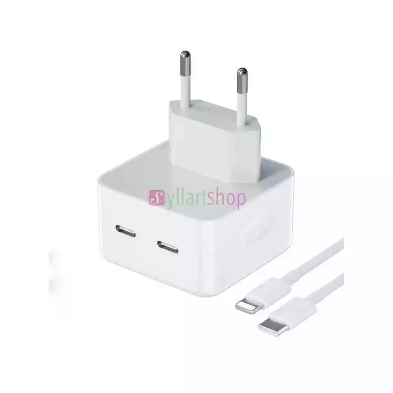 Chargeur iPhone Blanc à double prise USB avec Câble - charge