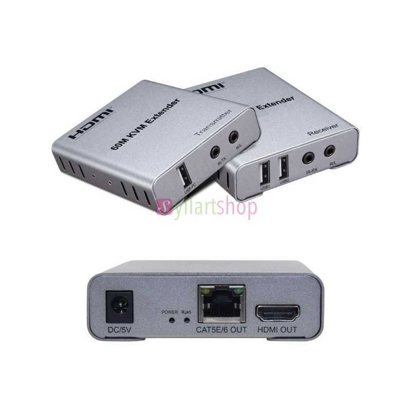 Extendeur KVM HDMI 60M 1080P @60Hz 3D sur un seul câble Ethernet Cat5/6 RJ45 Émetteur-récepteur HDMI avec sortie audio IR