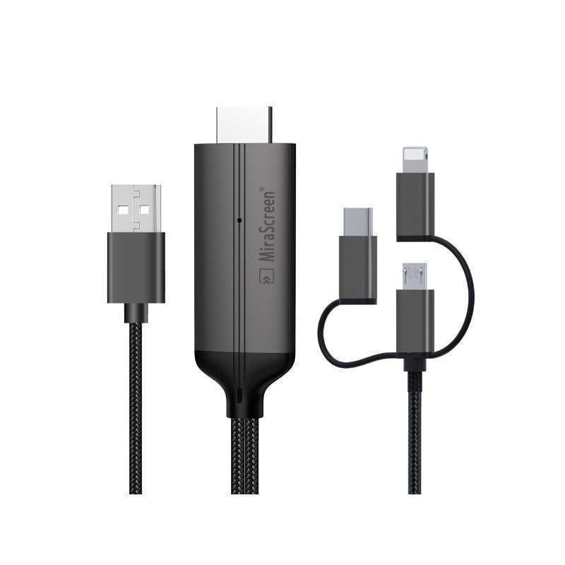 Câble MiraScreen LD36 USB vers HDTV 3 en 1 | Affichage HD Universel pour Téléphone et Tablette