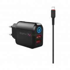 Chargeur Mural ICONIX 17W (3.4A) | Ultra-Rapide pour iPhone & iPad | Câble Lightning Intégré