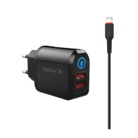Chargeur Mural ICONIX 17W | Dual Port (Lightning Intégré + USB) | Recharge iPhone et Accessoire Simultanément