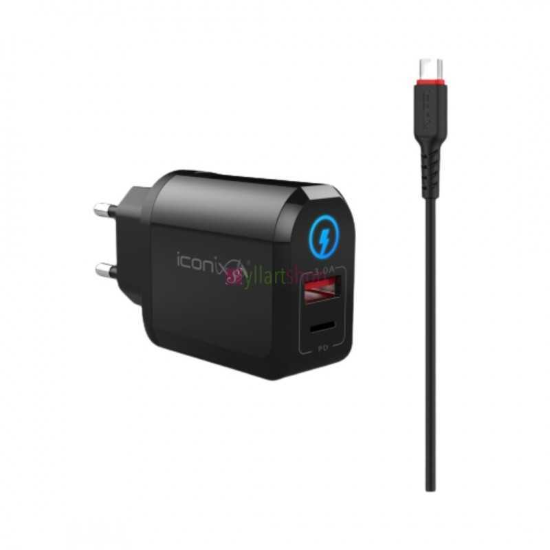 Chargeur Mural ICONIX 18W | Double Port USB | Ultra-Rapide pour Android (Câble Micro V8 Inclus)