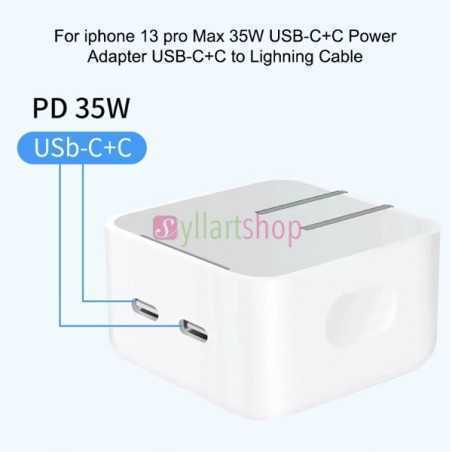 Tête de chargeur rapide USB C PD iphone 35W 2 ports USB pour iPhone 13 12 11 Pro Max iPad