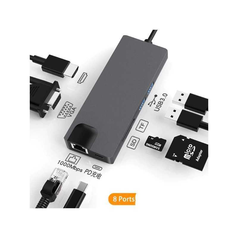 Adaptateur type-c vers Hdtv 8 en 1 original RSCAR RS-TCHd8IN1 Adaptateur type-c vers Hdtv 8 en 1 original RSCAR RS-TCHd8IN1