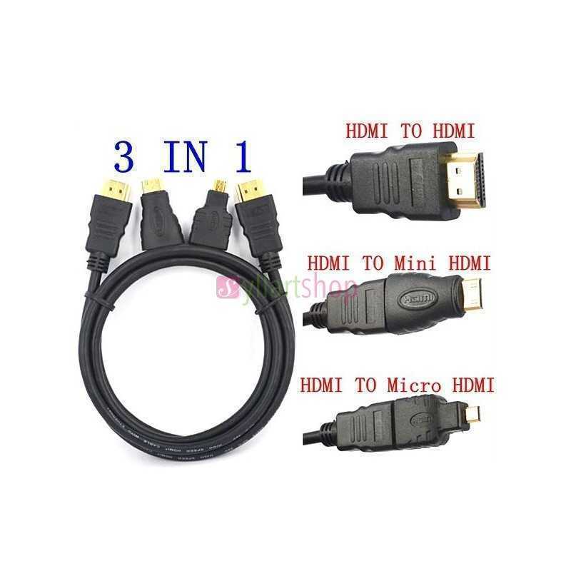 Câble HDMI 3 en 1 vers Micro HDMI + Mini HDMI + HDMI Mâle-Mâle Câble HDMI 3 en 1 vers Micro HDMI + Mini HDMI + HDMI Mâle-Mâle