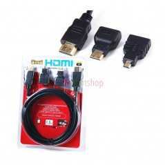 Câble HDMI 3 en 1 vers Micro HDMI + Mini HDMI + HDMI Mâle-Mâle