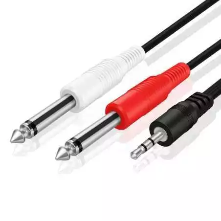 Câble audio TRS 3.5mm vers double 1/4" TS (0,9 m) – Mâle 3.5 mm 1/8" stéréo AUX auxiliaire vers 6.35 mm 1/4" Y